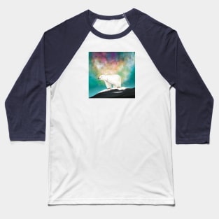 Polar Bear on a Rock in front of Northern Lights Baseball T-Shirt